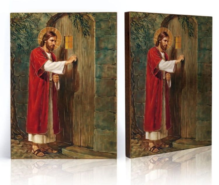 Obraz Jezus pukający do drzwi na desce - wykonanie na wzór ikony sklep chrześcijański