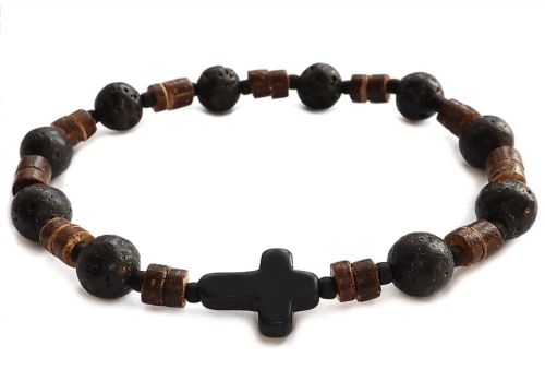 Męska bransoletka różańcowa na rękę z lawy wulkanicznej i drzewa kokosowego 8758 księgarnia chrześcijańska sklep z różańcami