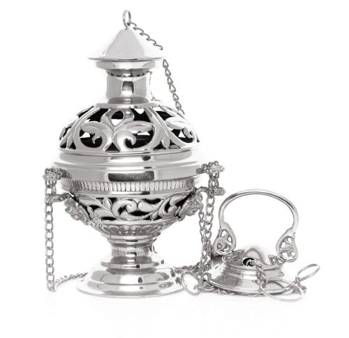 Trybularz kadzielnica mosiężna niklowana do kościoła - kolor srebrny CE-1023N sklep chrześcijański