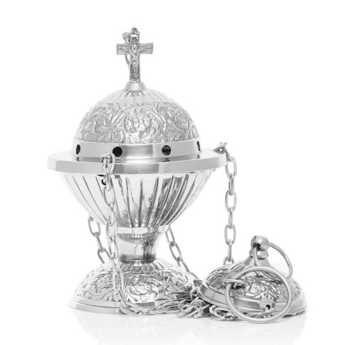 Sklep hurtownia dewocjonaliów: Kadzielnica trybularz do kościoła mały mosiężny niklowany 78613N