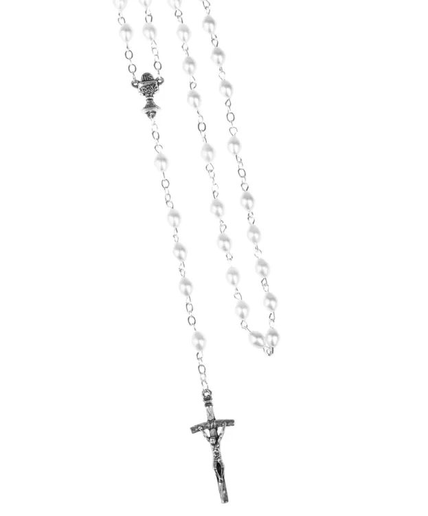 Różaniec pierwszokomunijny dla dzieci biały perłowy R401 księgarnia