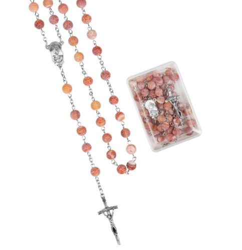 Różaniec z kamieni szlachetnych - agat mrożony bordowy R-472-3 największy wybór różańców z kamieni szlachetnych i półszlachetnych