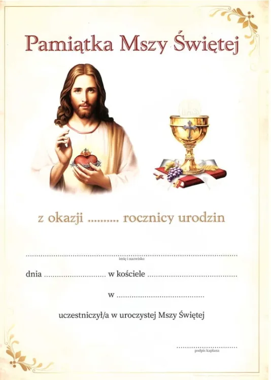 Dyplom z okazji rocznicy urodzin A4 [10 sztuk] księgarnia chrześcijańska