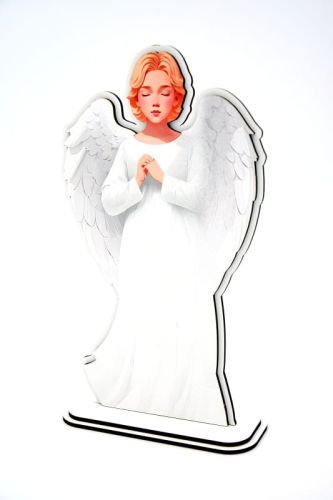 Anioł Stróż na drewnie do postawienia w dziecięcym pokoju - 24,5 cm biały