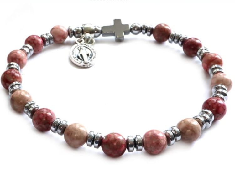 Różaniec bransoletka na rękę z kamieni szlachetnych z Cudownym Medalikiem 8810 [P7]