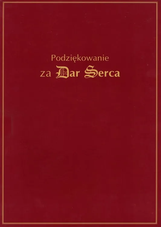 Dyplom "Podziękowanie za Dar Serca" z teczką w komplecie A4 wszystko do kancelarii parafialnej