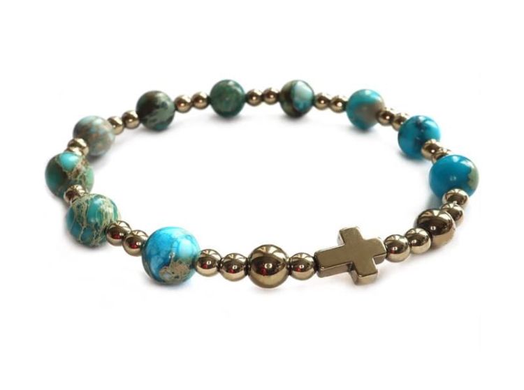 Elegancki różaniec bransoletka na rękę z JASPISU i ZŁOTEGO HEMATYTU 8828 [P6] sklep chrześcijański