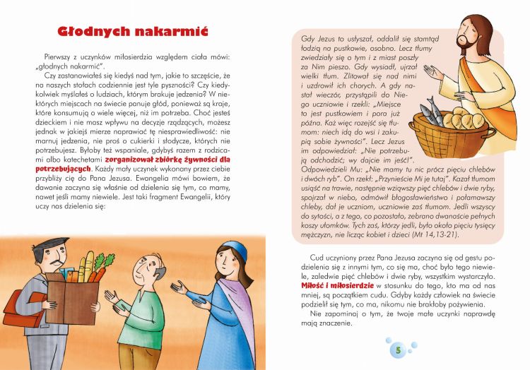 Książka "Dzieci poznają uczynki miłosierdzia" - Barbara Baffetti, seria "Nasza wspólnota", ilustrowana książka religijna dla dzieci, wydawnictwo Jedność.