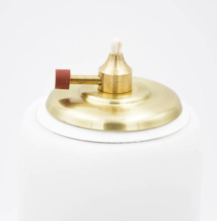 Mosiężny wkład olejowy do świecy ołtarzowej z regulacją knota, widok z góry