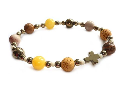 Różaniec na rękę - bransoletka z kamieni naturalnych - jaspis i lawa wulkaniczna 8834 [p13]