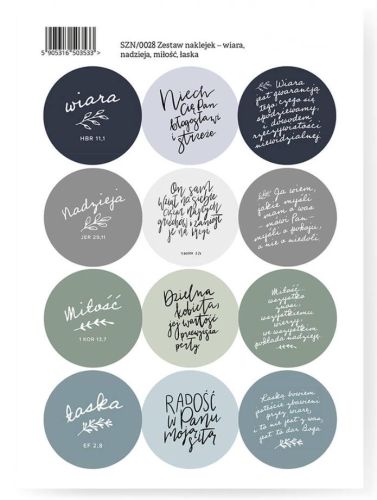 Inspirujące naklejki z wersetami biblijnymi - wiara, nadzieja, miłość, łaska - SZN/0028