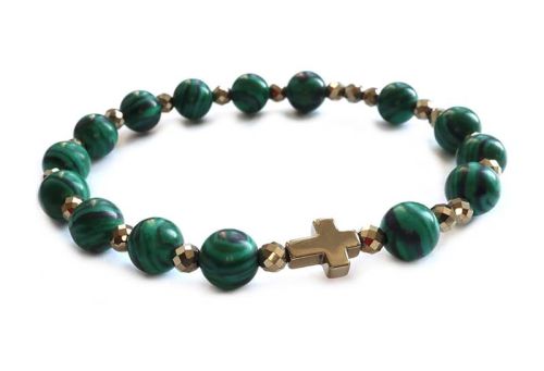 Różaniec bransoletka Maryjna na nadgarstek - malachit i hematyt - biżuteria chrześcijańska 8854 [p19] księgarnia religijna sklep