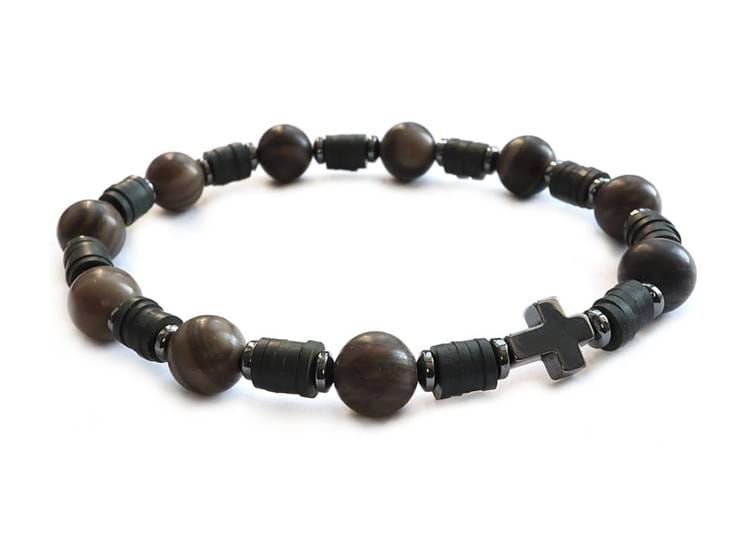 Męska bransoletka różaniec z jaspisu i antracytowego hematytu - siła modlitwy na nadgarstku 8859 [p19]