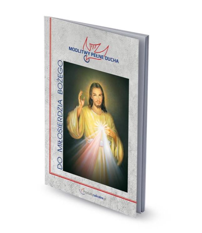 Okładka modlitewnika 'Do Miłosierdzia Bożego' z serii 'Modlitwy Pełne Ducha', przedstawiająca obraz Jezusa Miłosiernego na tle białej książki