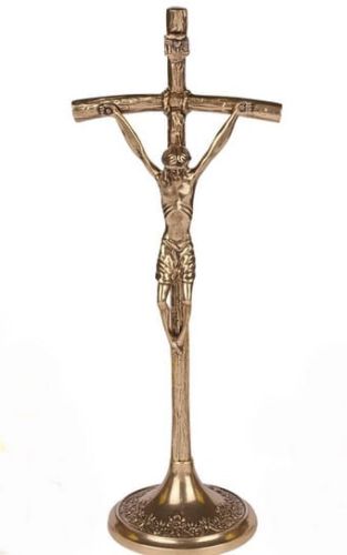 Krzyż metalowy stojący papieski 31 cm (mosiądz) e-religijne.pl