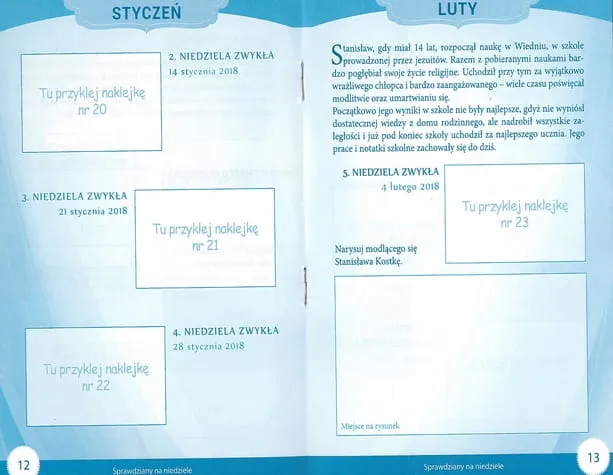 Niedzielna Msza Święta ze św bratem Albertem i św Stanisławem Kostką - sprawdziany na niedziele wydawnictwo RAFAEL księgarnia sklep chrześcijański e-religijne.pl