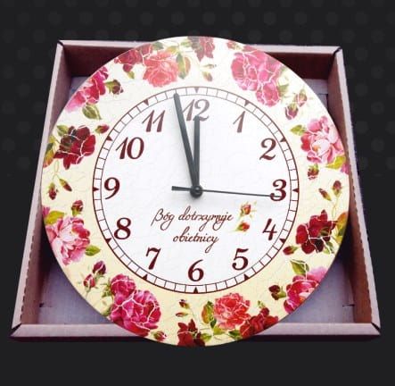 Zegar ścienny antyczny z tekstem religijnym "Bóg dotrzymuje obietnicy" e-religijne.pl