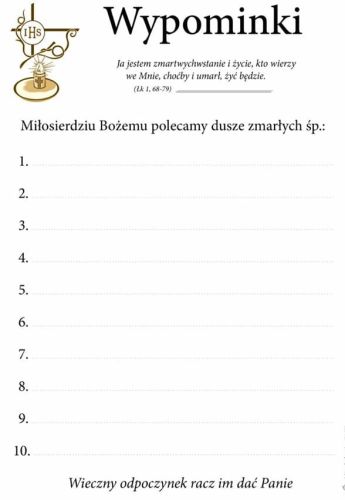 Kartki na wypominki całoroczne - druk akcydensowy A5 (500 szt.) - pomoc duszpasterska sklep dewocjonalia