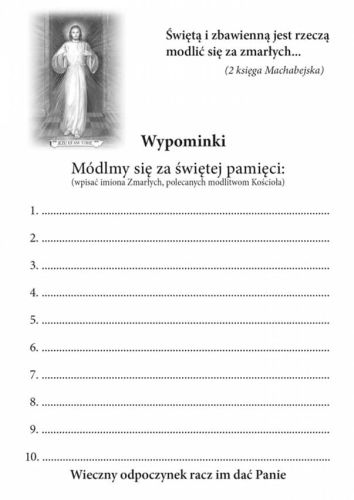Kartki na wypominki całoroczne - druk akcydensowy A5 (500 szt.) - pomoc duszpasterska sklep dewocjonalia