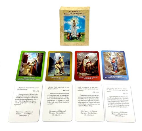 Zestaw 20 kart Tajemnic Różańca - ilustrowany przewodnik do modlitwy różańcowej dla Róż, rodzin i katechetów