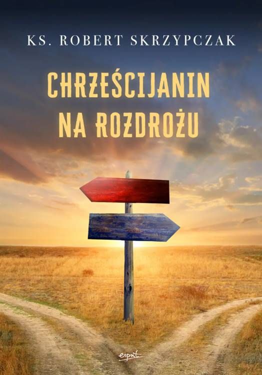 Chrześcijanin na rozdrożu - książka ks. prof. Roberta Skrzypczaka - symboliczny drogowskaz na tle zachodzącego słońca