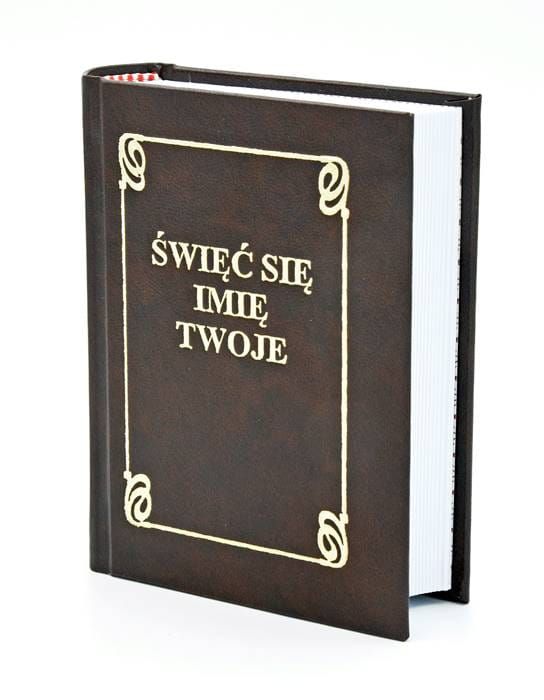 Modlitewnik z dużą czcionką "Święć się Imię Twoje" - poręczny format, złocone zdobienia brązowa okładka skóropodobna