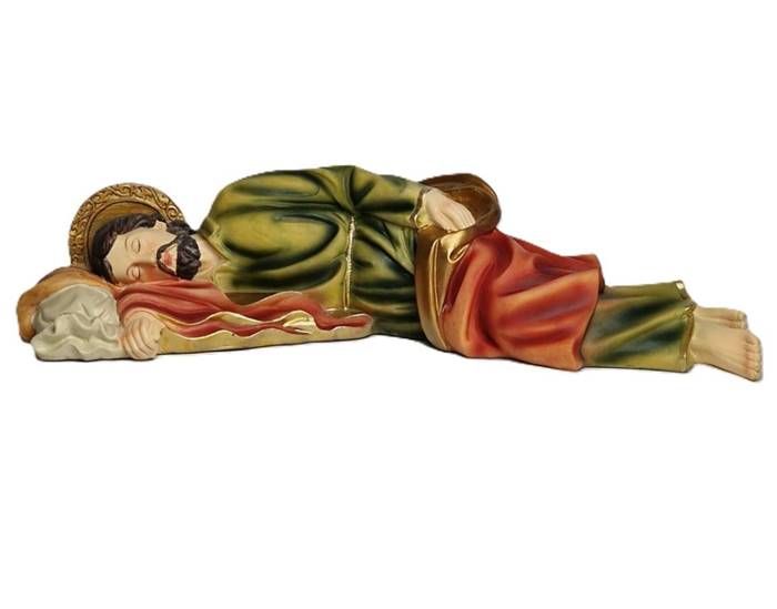 Figura Święty Józef Śpiący - tradycyjna figurka religijna, ręcznie malowana w zielono-złotej szacie, dekoracja do domu i kościoła | sklep dewocjonalia