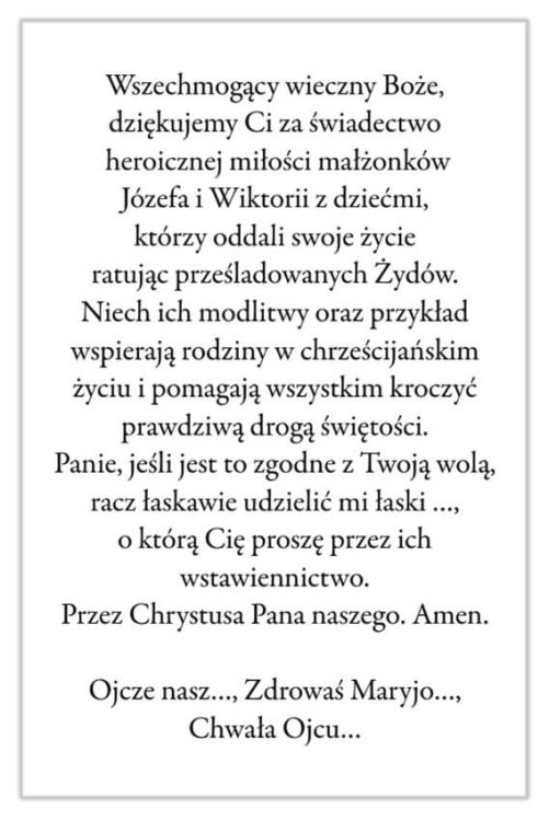 Obrazki z modlitwą przez wstawiennictwo Błogosławionej Rodziny Ulmów - pakiet 100 sztuk
