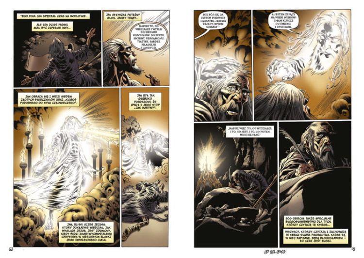 "Objawienie chwały Bożej św. Janowi - mistyczna scena z komiksowej adaptacji Apokalipsy"