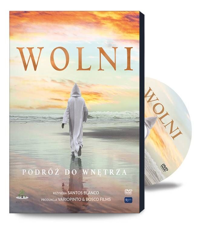 Film DVD Wolni Podróż do wnętrza - dokument o życiu kontemplacyjnym w klasztorach, osoba w białym habicie na tle zachodzącego słońca nad morzem | Dom Wydawniczy Rafael