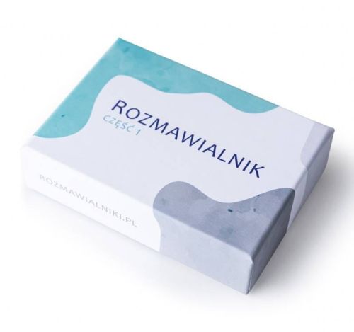 Rozmawialnik - zestaw 40 kart z pytaniami w eleganckim turkusowo-szarym pudełku, narzędzie do budowania głębszych relacji międzyludzkich