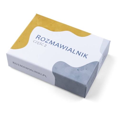 Rozmawialnik część 2 - eleganckie pudełko w złoto-szarej kolorystyce zawierające 40 inspirujących kart do rozmów, idealne narzędzie do budowania głębszych relacji | Psalm18.pl
