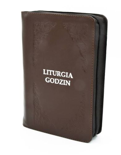 Elegancki brewiarz w brązowej skórze z tłoczeniami i zamkiem - pełny widok