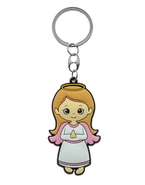 Brelok silikonowy aniołek dziewczynka w białej sukience z różowymi skrzydłami | upominki religijne dla najmłodszych