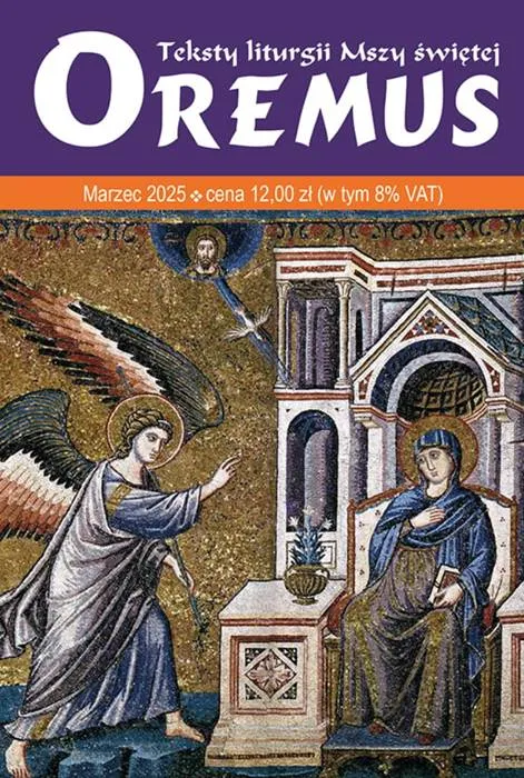 Okładka miesięcznika „Oremus” na marzec 2025 – mozaika „Zwiastowanie” Pietro Cavalliniego z XIII wieku | księgarnia religijna