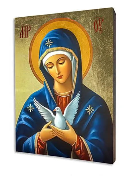 Ikona Pneumatofora - Matka Boża w błękitnym maforium trzymająca białą gołębicę na złotym tle | największy sklep z ikonami