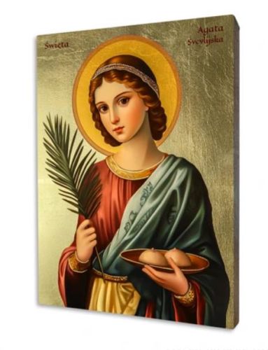 Ikona Świętej Agaty – patronki chorych i prześladowanych, ręcznie złocona na desce lipowej | upominki religijne sklep chrześcijański