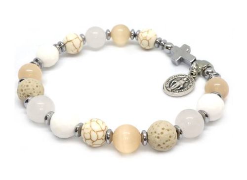 Bransoletka różańcowa z naturalnych kamieni z Cudownym Medalikiem – duchowe piękno i modlitwa | pracownie jubilerska