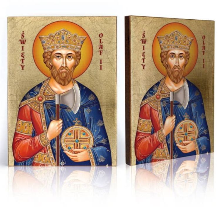 Ikona św. Olafa ręcznie złocona na desce z naturalnego drewna