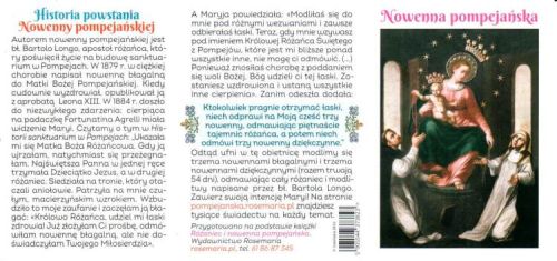Nowenna Pompejańska – składany karnet 7x10 cm z historią powstania modlitwy, autorstwa bł. Bartola Longo, idealny do codziennej modlitwy różańcowej