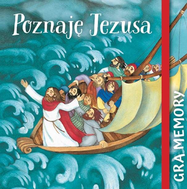 Pudełko gry Poznaję Jezusa. Gra memory z ilustracją Jezusa na łodzi podczas burzy na morzu | Jedność dla dzieci