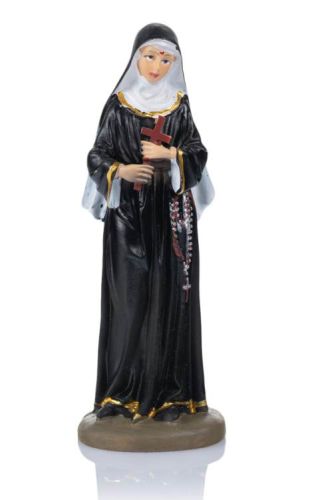 Figurka Św. Rity z Cascia - patronki spraw beznadziejnych, w czarnym habicie augustianki z różańcem i krzyżem, wysokość 10,5 cm