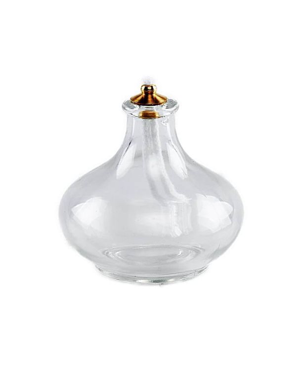 Szklana lampka wieczna Calandrini 1057 - transparentne szkło z mosiężnym wykończeniem, wymiary 7x7 cm