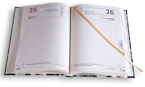 Terminarz A5 KOLOROWY 2026 z kwiatowym haftem na okładce, od Edycji Świętego Pawła, z przejrzystym układem stron i złotą tasiemką - wnętrze kalendarza