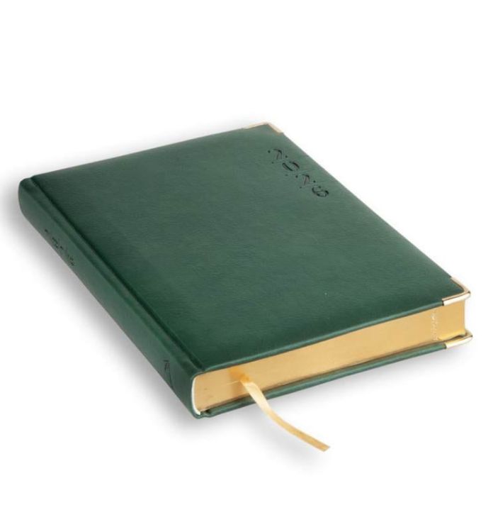 Terminarz A5 LUX 2026 złocone brzegi okucia elegancka oprawa zielony zielony