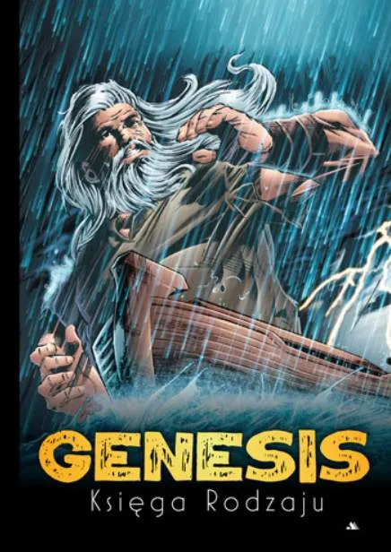 Okładka komiksu Genesis Księga Rodzaju z Noem na arce podczas potopu