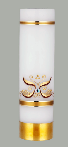 Reprezentacyjna świeca liturgiczna z kryształem symbolizującym czystość wiary na praktyczny wkład olejowy