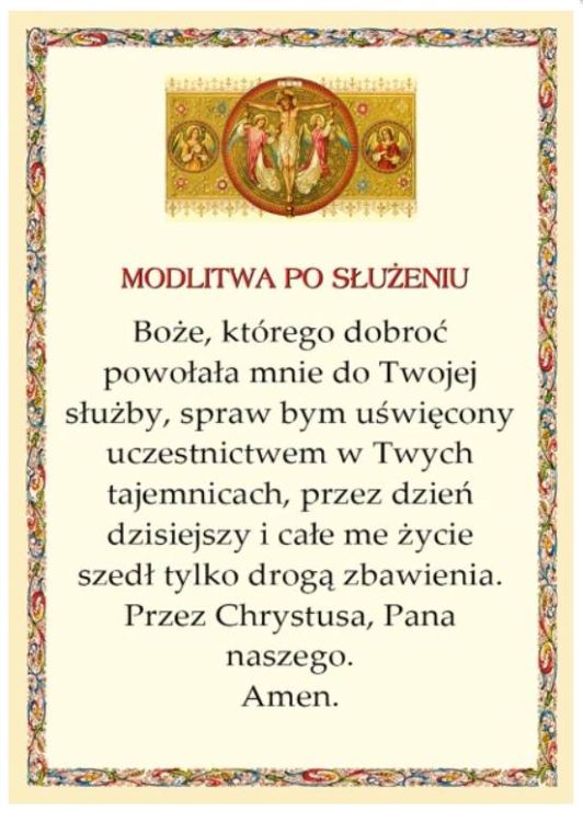 Plansza liturgiczna z modlitwą dziękczynienia po służeniu