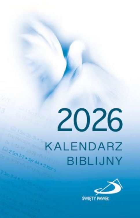 Okładka kalendarza biblijnego na 2026 rok od Edycji Świętego Pawła z symbolem Ducha Świętego w formie gołębicy