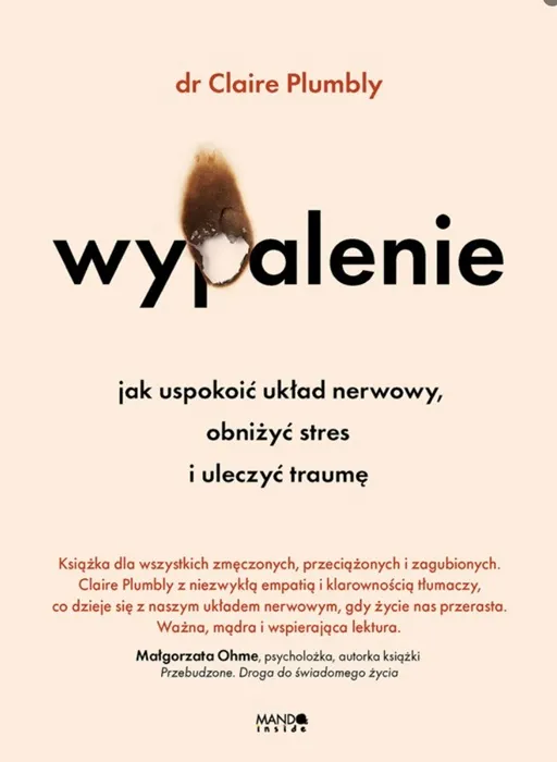 Okładka książki "Wypalenie" autorstwa dr Claire Plumbly. Na jasnym tle znajduje się tytuł oraz grafika symbolizująca przeciążony układ nerwowy.